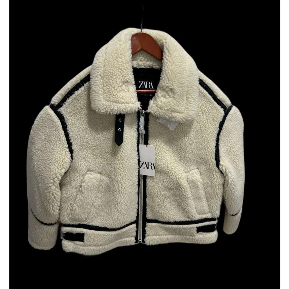 Zara Fleece Biker Jacket Size XS Not - Picture 9 of 11